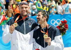 (Above) Phil Dalhausser and his former volleyball partner, Todd Rogers, won gold medals in the 2008 Beijing Summer Olympics. This would make his name as a Gold Medal Olympian, making history in the beaches around the world.

