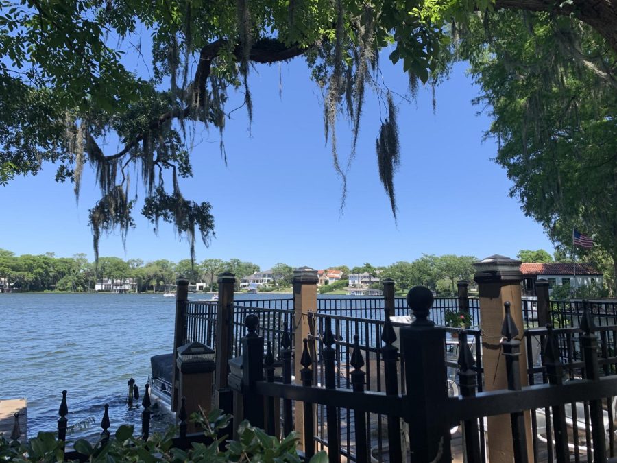(Left) The Alabama has its own deck on Lake Maitland, where boating and skiing are popular, as well as access to Dog Island. When indiviudals visit Dog Island, they have picnics, hang out on the beach, swim, and boat. This deck only allows the Alabama residents entry, since it is private property. Photo by Rebecca Reif.
