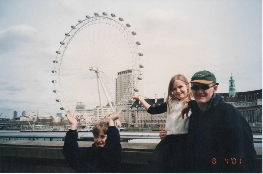 (Above) While living in Bath, England, Mr. Sharkey and his son,
Mathew, and his daughter, Rebecca, had a fun day trip to London,
England in the year 2000. Moving to Orlando, Florida, was a huge
contrast to the dreary U.K. weather. Mr. Sharkey says, “I love it

here...I love the heat and blue skies...” Photo courtesy of Mr. Sharkey.