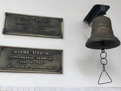 (Above) The two plaques next to this bell are historical, each
representing the time two employees served Dante, the school
Andrea Santos went to when she was young. Photo courtesy

of Mrs. Andrea Santos.