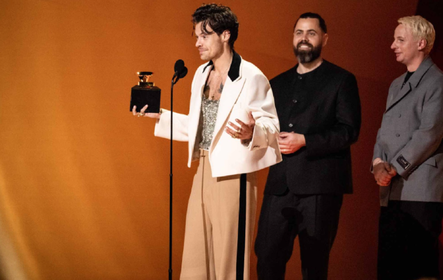 (Above) Harry Styles gave his acceptance speech at the Crypto.com Arena in Los Angeles, California. The Crypto.com Arena has hosted the Grammys the most out of all the venues used for the awards show. Other venues include Madison Square Garden, in New York City, as well as the Shrine Auditorium, in Los Angeles. Photo courtesy of Timothy Norris of FilmMagic.
