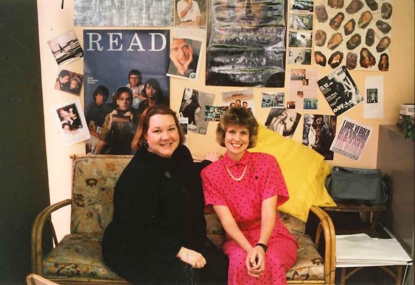 (Above) Dr. Brenda Walton (right) and Ms. Tara Bork (left) have seen the Calkins Library undergo major renovations over time. The two have worked at Lake Highland for several decades and are life-long friends. The posters in the background entail scenes from shared passions and adventures.