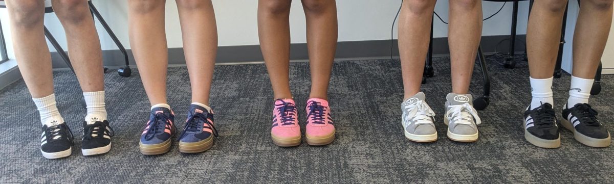 (Above, left to right) Elizabeth Rudd, grade 11, Sofia Tenghoff, grade 12, Fiona Knight, grade 9, Yara Koteish, grade 11, and Hayden Roberts, grade 11, show off their trendy Adidas, ranging from $90 to $120. These sneakers seem to be everywhere on campus, and walking between classes has turned into an Adidas fashion show. Many students have gotten inspiration from friends and social media, encouraging them to buy these trendy shoes.
