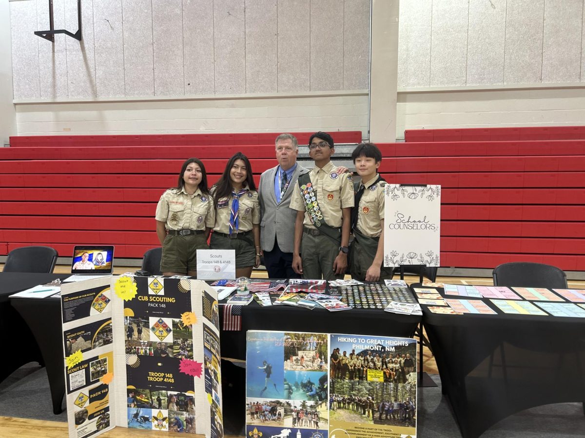 (Above) The Scouts of LHP: Amelia and Penelope Bruno, Mr. Jim McIntyre, Shiva Sambamdam, and Adam Wayne, attended the Middle School Back to School Night to recruit new Middle Schooler Scouts. 