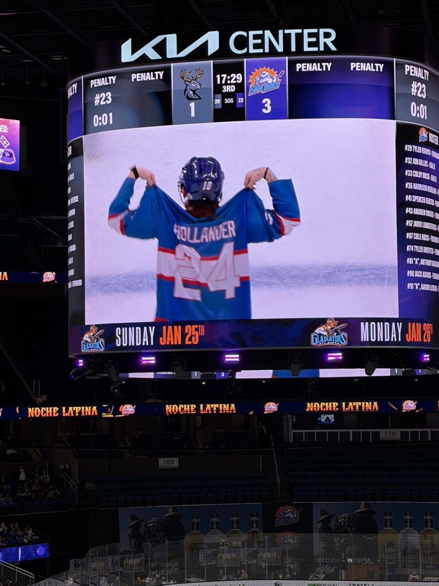 (Above) A fan is getting ready for a mini game. During a timeout The Solar Bears would end up winning this game. This jersey is one, “By the fan” that the team offers in a all time fan experience where you can customize a jersey for the same price of a normal jersey. Overall, The Solar Bears have received an average rating on multiple review websites string from a 4.4/5 to 5/5 stars.