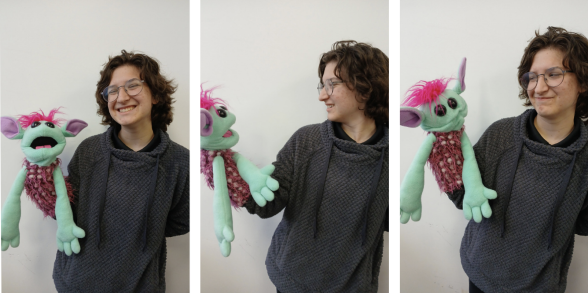 (Above) Kloey Fatone, grade 9, while seen with Ivan the puppet will be working with the puppet Audrey II for the play. It is very important that Kloey and Audrey II have a fluid connection to bring their scenes together. The two’s dynamic on stage chemistry will add a vibrant spotlight, helping bring the production to life. Puppetry work begins March 18 in preparation for the first show, with three students working together to bring the puppets to life. The cast will preform seven shows starting on March 18 with a show at 3:15 P.M. and the second show at 7 P.M.