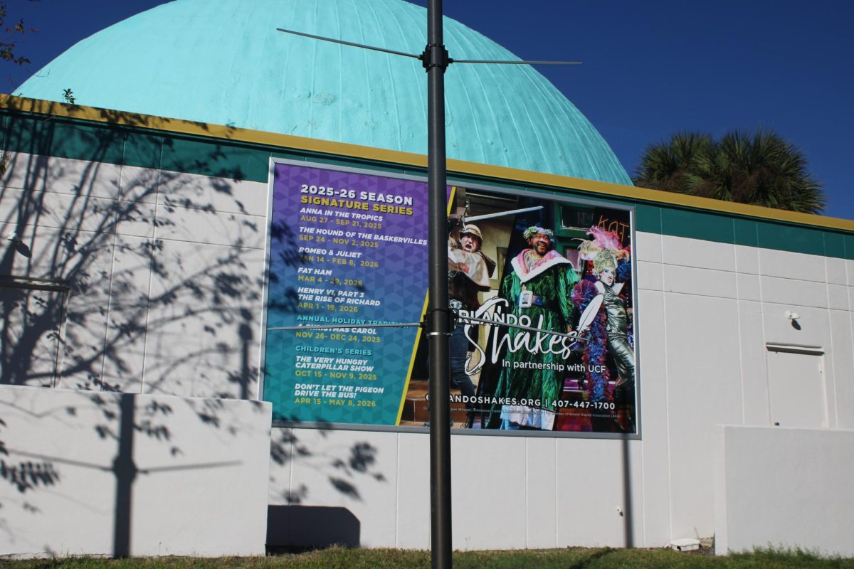 (Above) The season schedule for the Orlando Shakespeare Theater is hung outside the building. Although students were going to visit the theater for Romeo and Juliet, the actors put on multiple plays throughout the year as well, such as The Hound of the Baskervilles. There were even a few shows for children, demonstrating that the show schedule is diverse and has something for everyone.